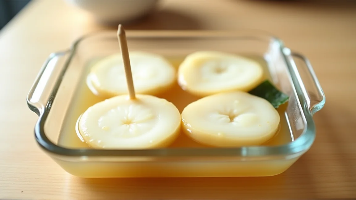 竹串を1本刺して、中まで火が通ったか確かめている大根