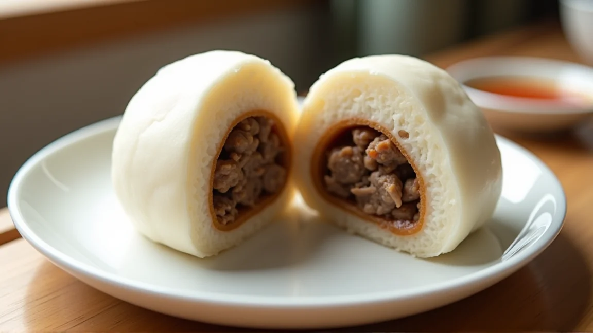 半分に割って、中まで温まっているか確かめた肉まん