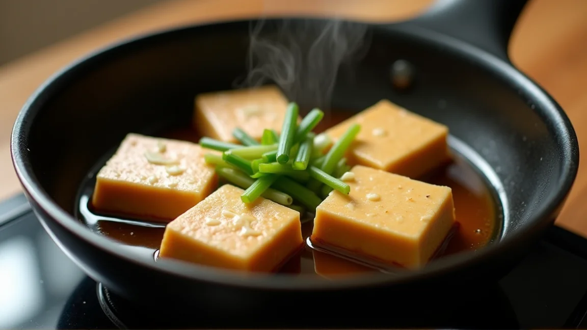 残った煮汁で煮た豆腐とねぎ