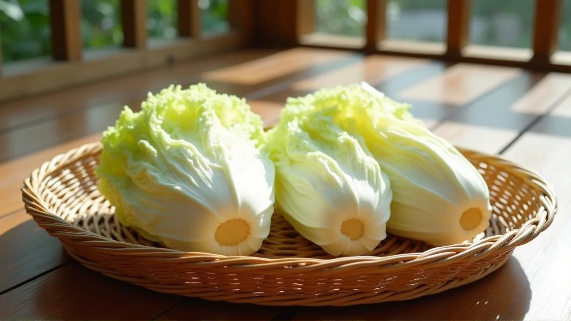 4つ割りにして、切り口を上にしてざるで干している白菜