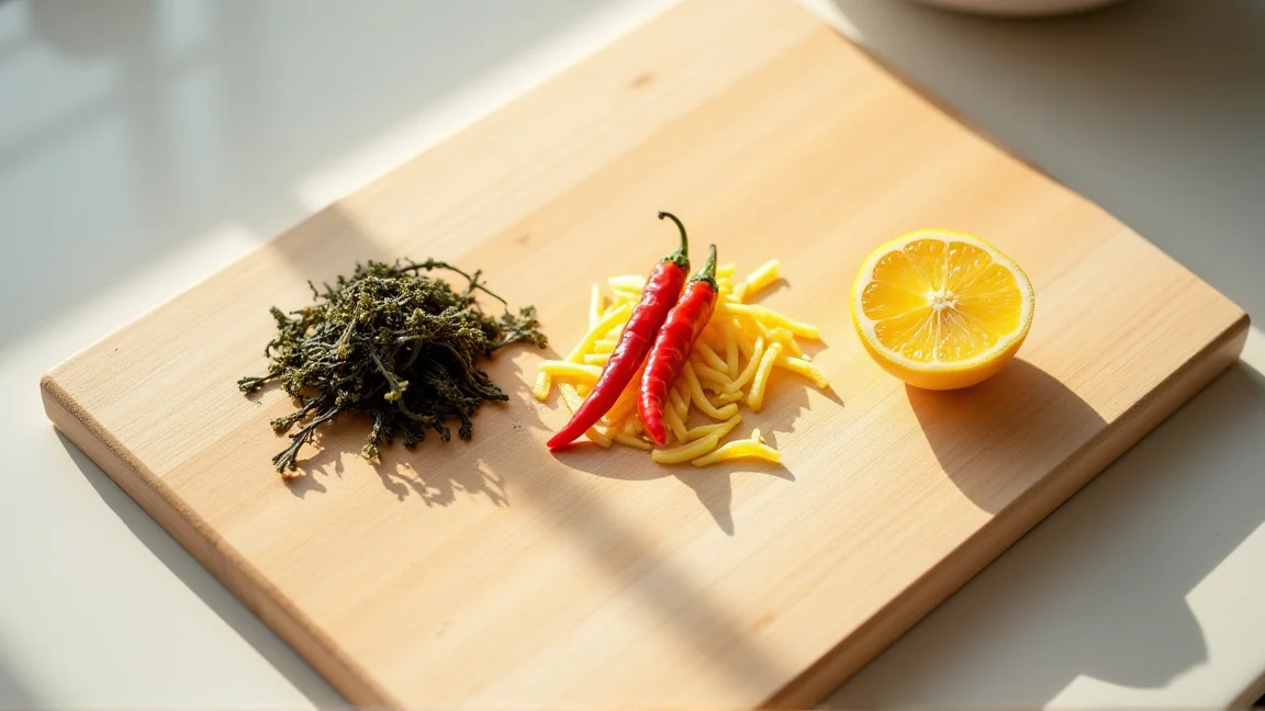 白菜漬けに加える昆布、赤唐辛子、柚子の皮