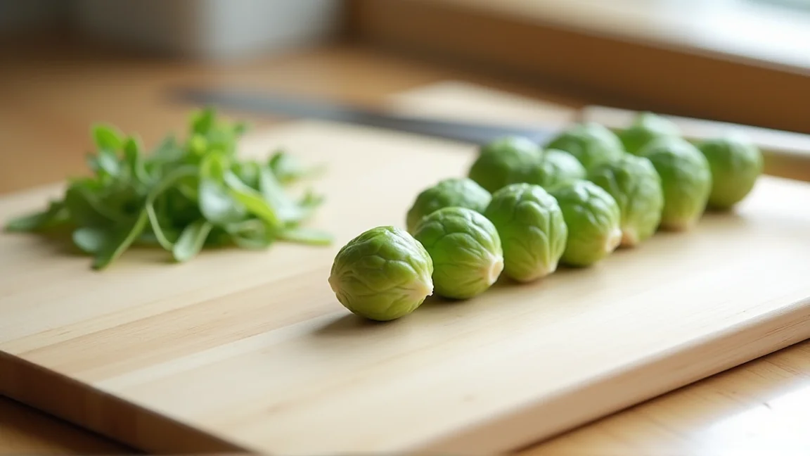まな板に並べた芽キャベツ