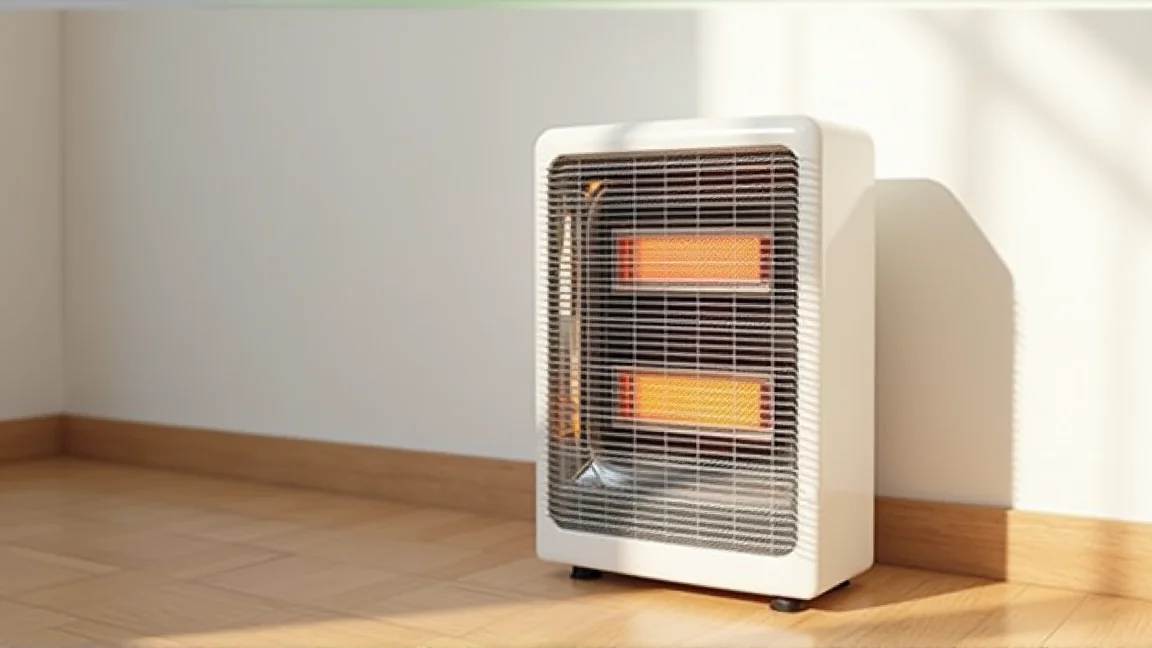 強に切り替えて、2本の管がどちらも点いた電気ストーブ