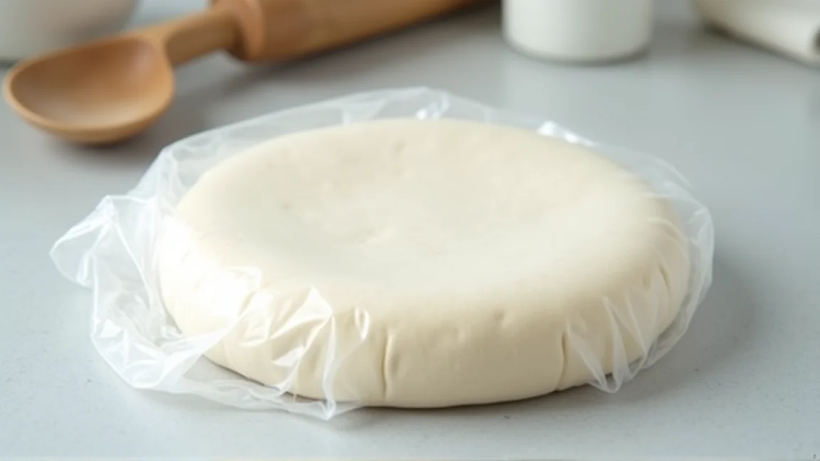 平たくのばしてラップで包み、冷凍用の保存袋に入れた生地