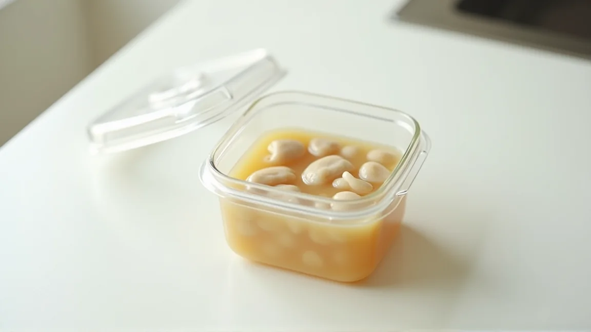 缶汁ごと保存容器に移した、残りのあさりの身
