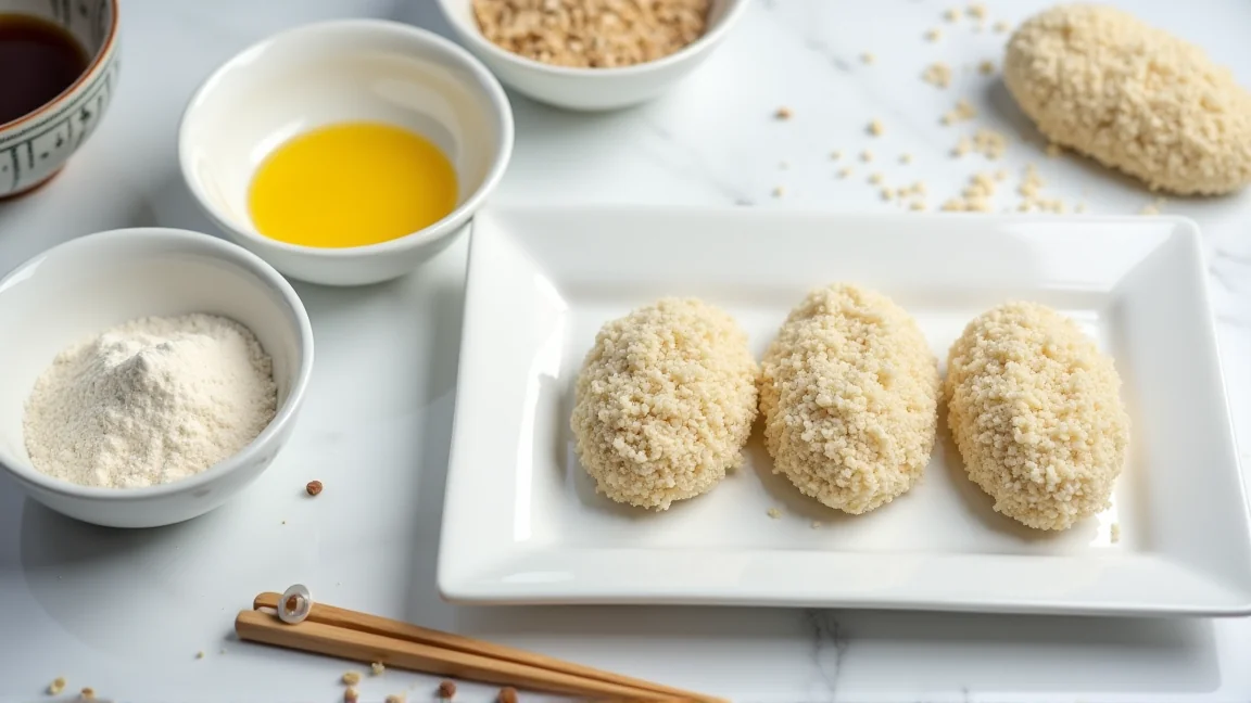 薄力粉・溶き卵・パン粉と、衣をつけ終えたかき