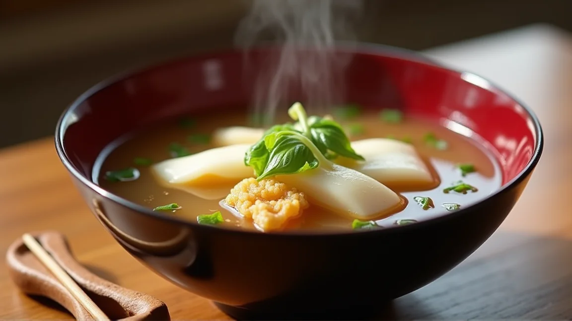 かぶの実と葉、油揚げを入れたみそ汁