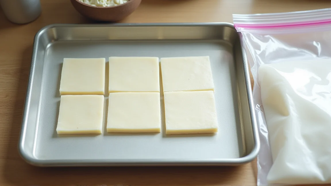 1回分ずつラップで包んだ板粕と、冷凍用の保存袋