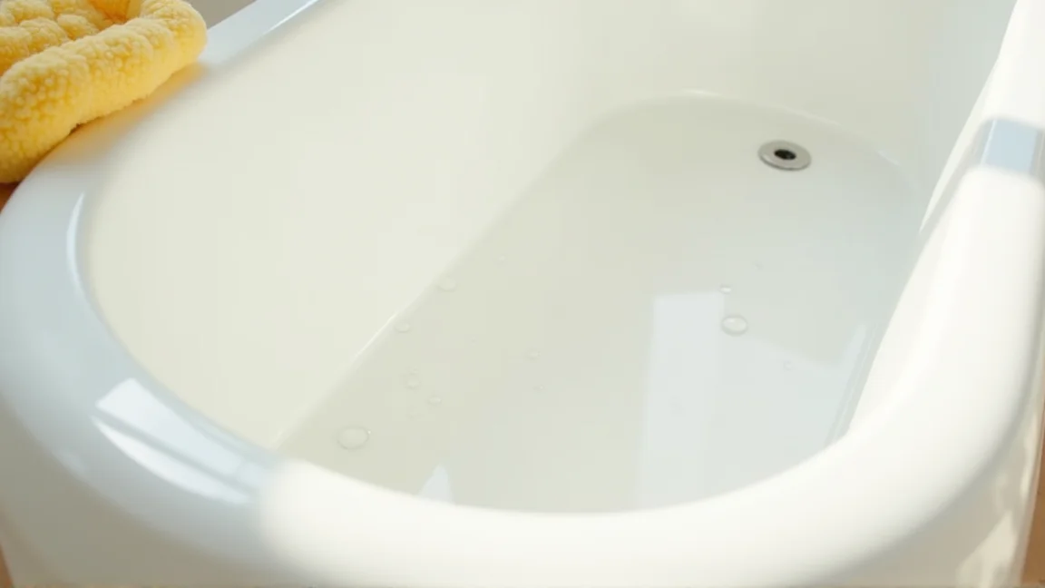 お湯を抜いたあとの浴槽と、縁に置いたスポンジ