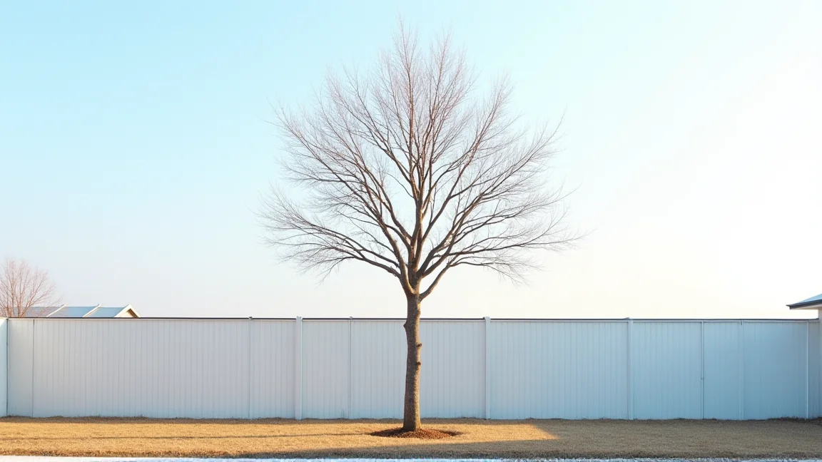 葉を落として枝ぶりがよく見えるようになった、冬の庭の落葉樹
