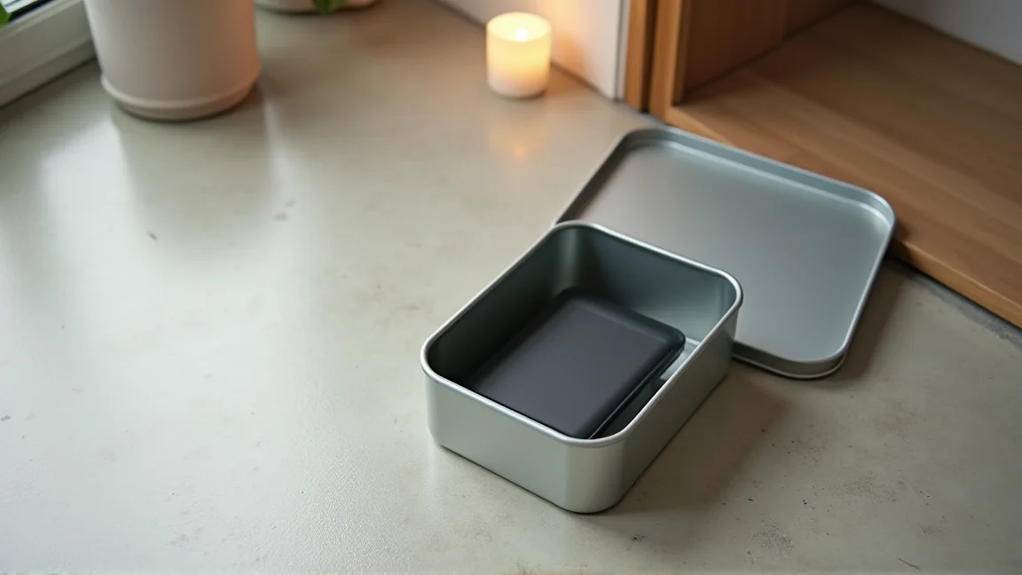 異常が出たモバイルバッテリーを入れておく、ふた付きの金属缶