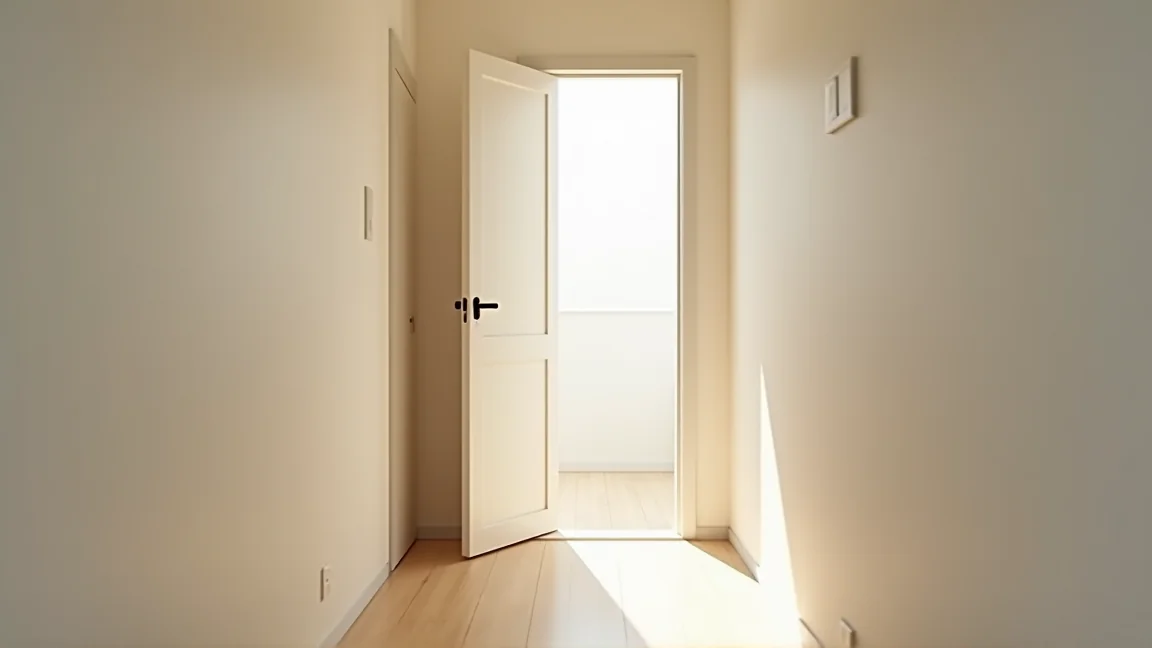 ドアを少し開けた廊下と、奥の部屋から差し込む冬の光