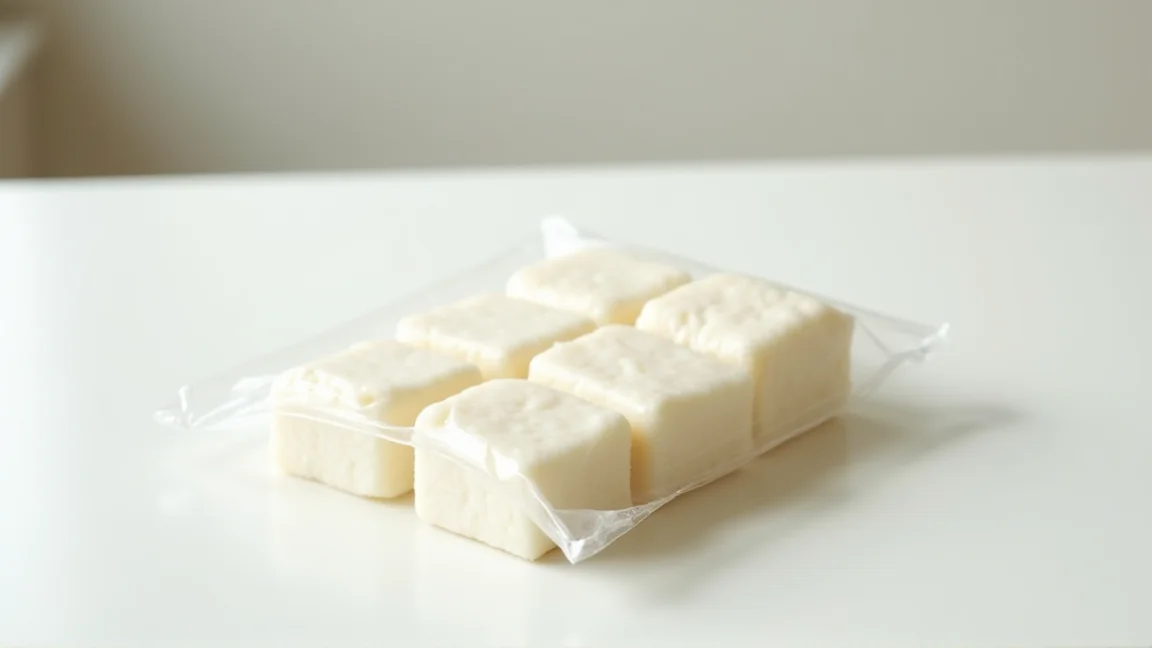 小分けにしてラップで包み、保存袋に入れた白い餅のかけら