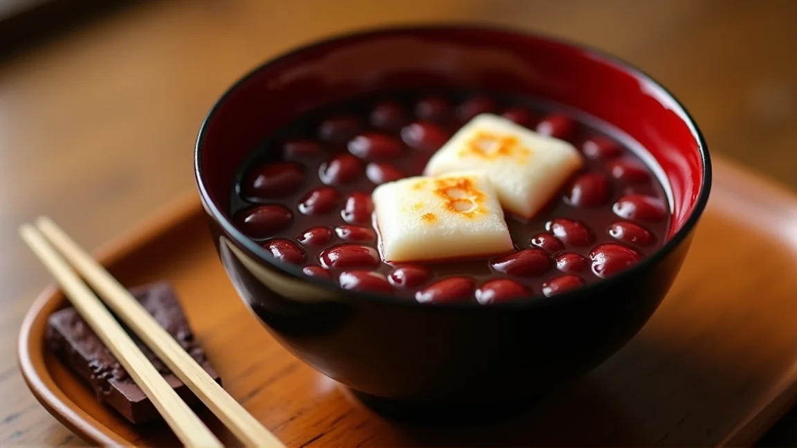 焼いた餅を入れたぜんざいの椀
