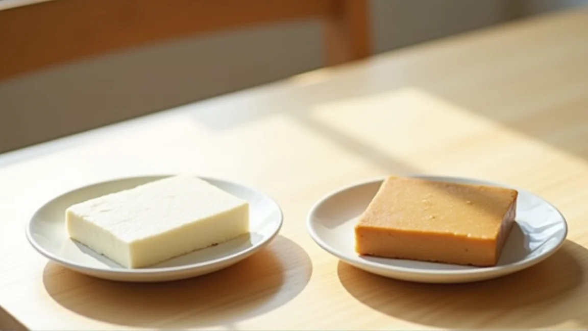 買ったばかりの白い酒粕と、熟成して薄い茶色になった酒粕
