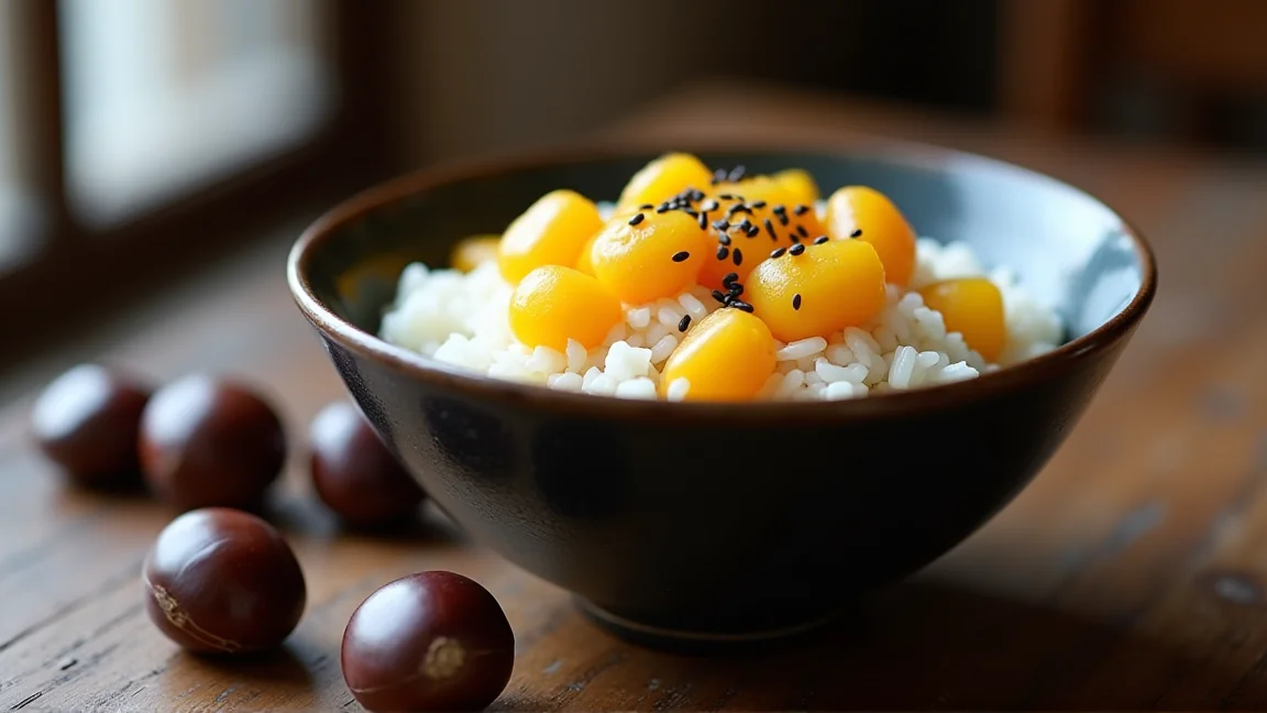 生栗ともち米で作る栗ご飯の炊き方と水加減のイメージ画像
