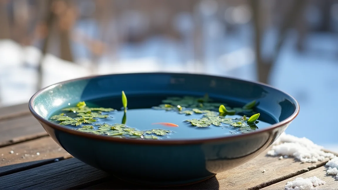 メダカを屋外で冬越しさせるときの餌と水換えのイメージ画像